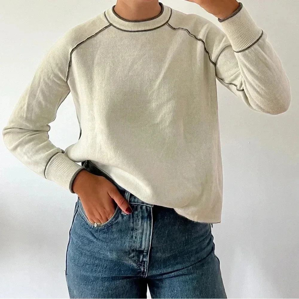 Jcrew XXS Long-Sleeve grey/ivory crewneck tunic sweater